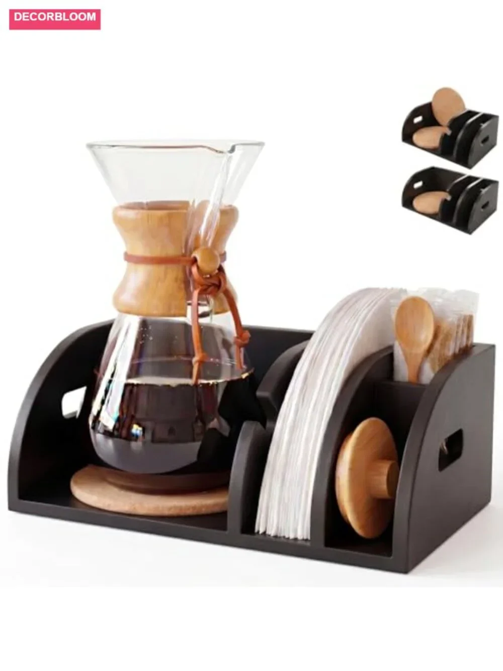 Chemex Caddy Coffee Filter Holder Organizer Black Bamboo